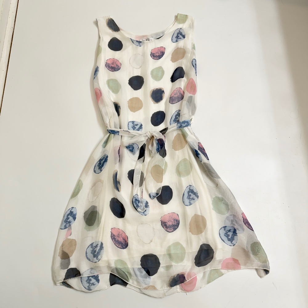 Gigi Moda Italy Silk Blend Polka Dot Dress Medium Sheer Tie Waist A-Line